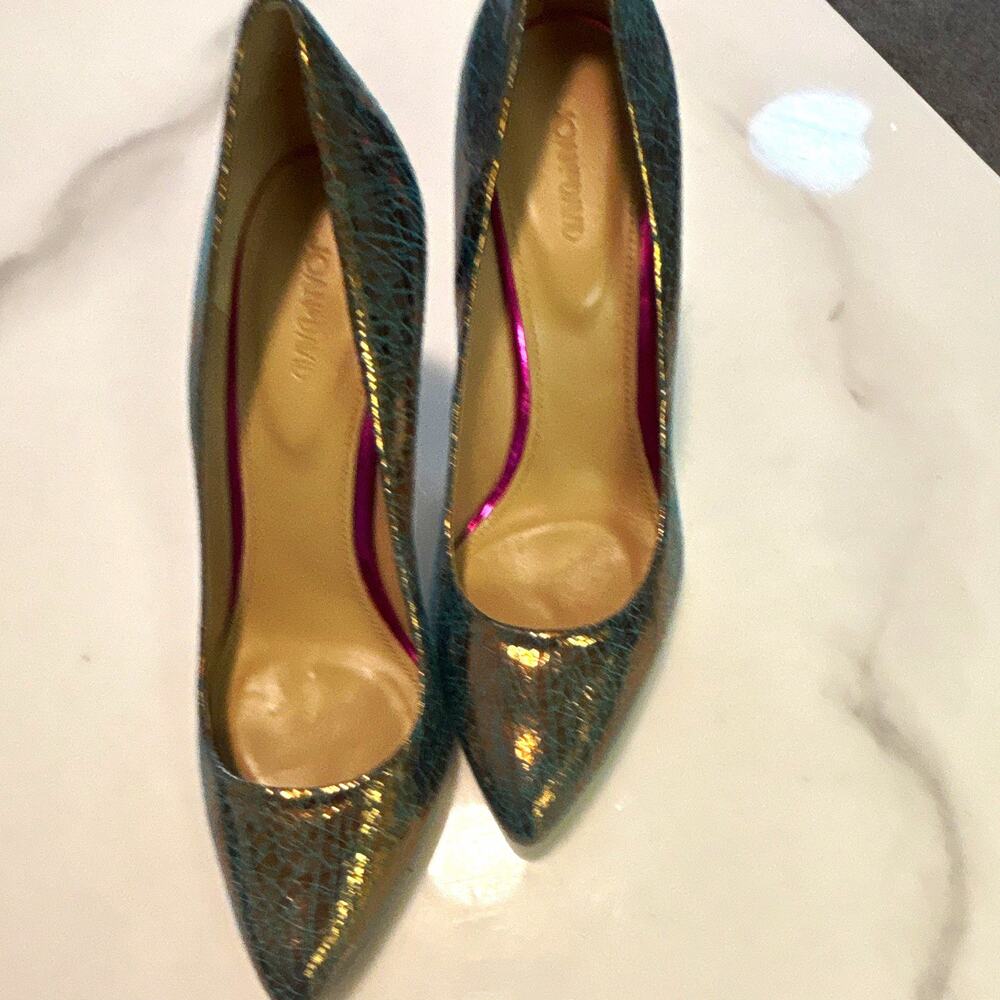 Joan & David Women's Pump Pointed Toe Stiletto Slip-On Teal/Gold 8